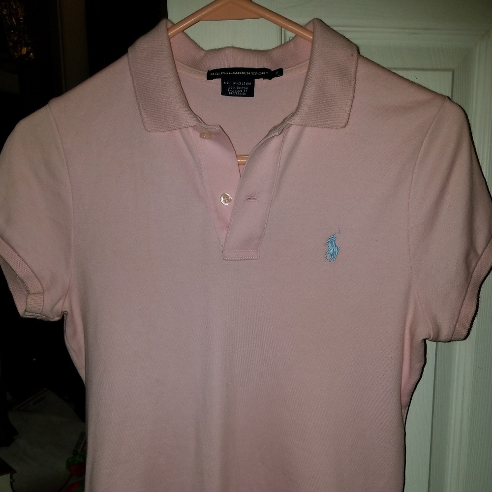 Pink polo with blue polo symbol size medium